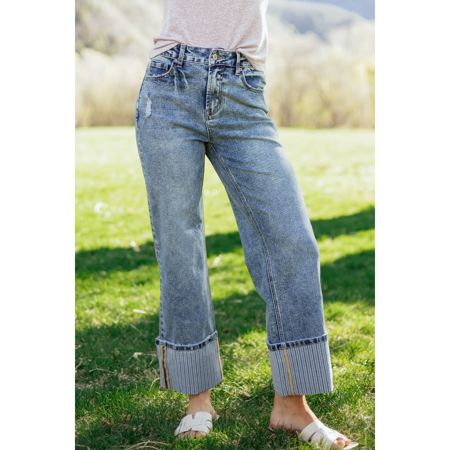 Ashleigh Blue Cuffed Straight Loose Jeans Bottoms/Jeans