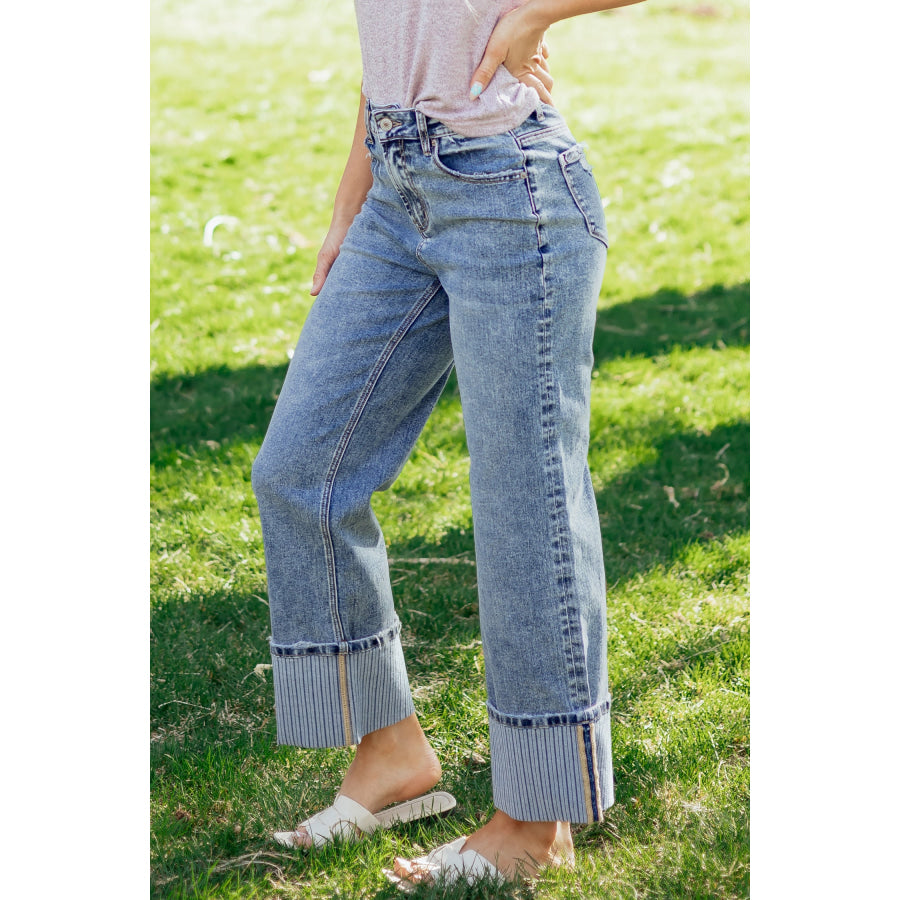 Ashleigh Blue Cuffed Straight Loose Jeans Bottoms/Jeans
