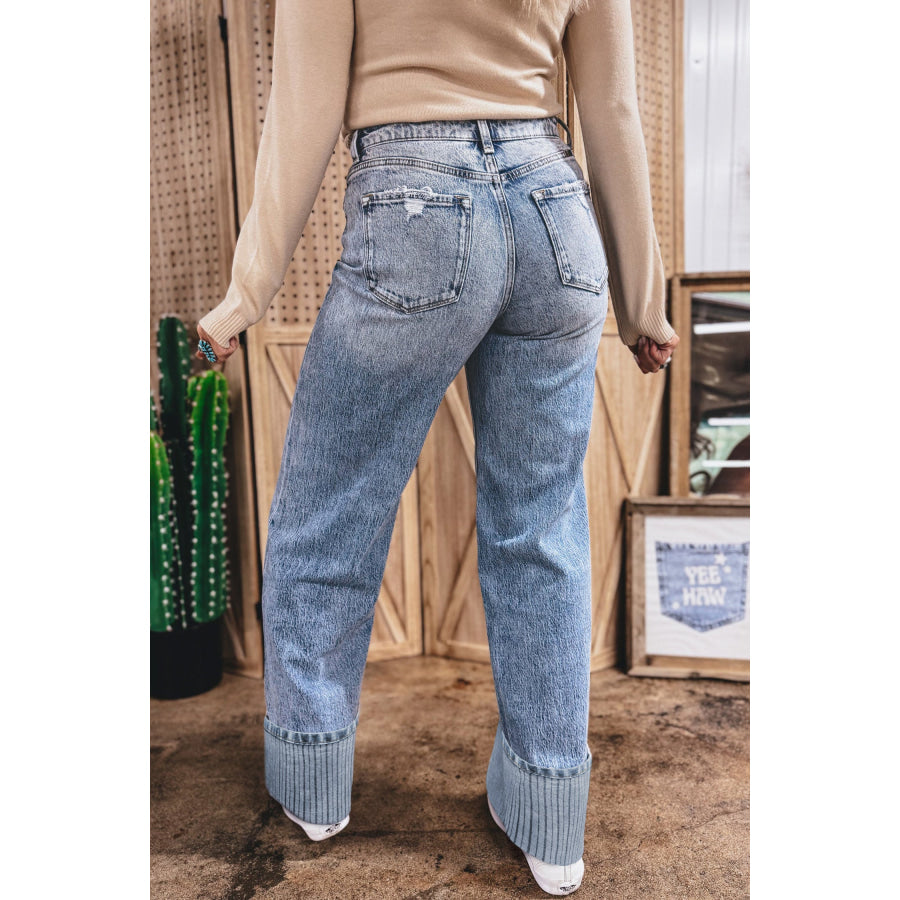 Ashleigh Blue Cuffed Straight Loose Jeans Ashleigh Blue / 4 / 72% Cotton + 26% Polyester + 2% Elastane Bottoms/Jeans