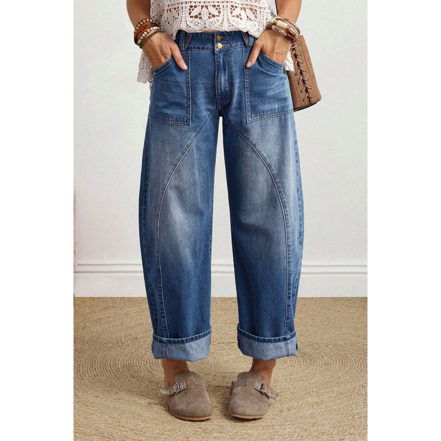 Ashleigh Blue Curved-Knife Ankle-Length Casual Jeans / 4 / 70% Cotton + 28.5% Polyester + 1.5% Elastane Bottoms/Jeans