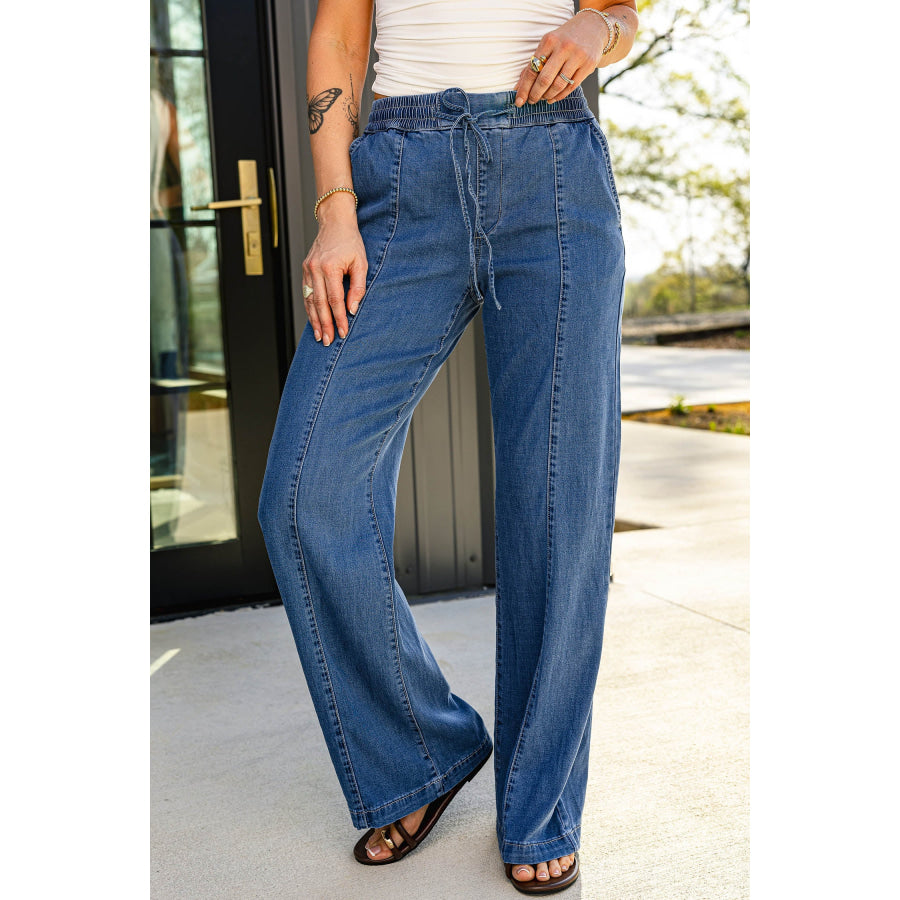 Ashleigh Blue Drawstring Waist Wide Leg Jeans Bottoms/Jeans