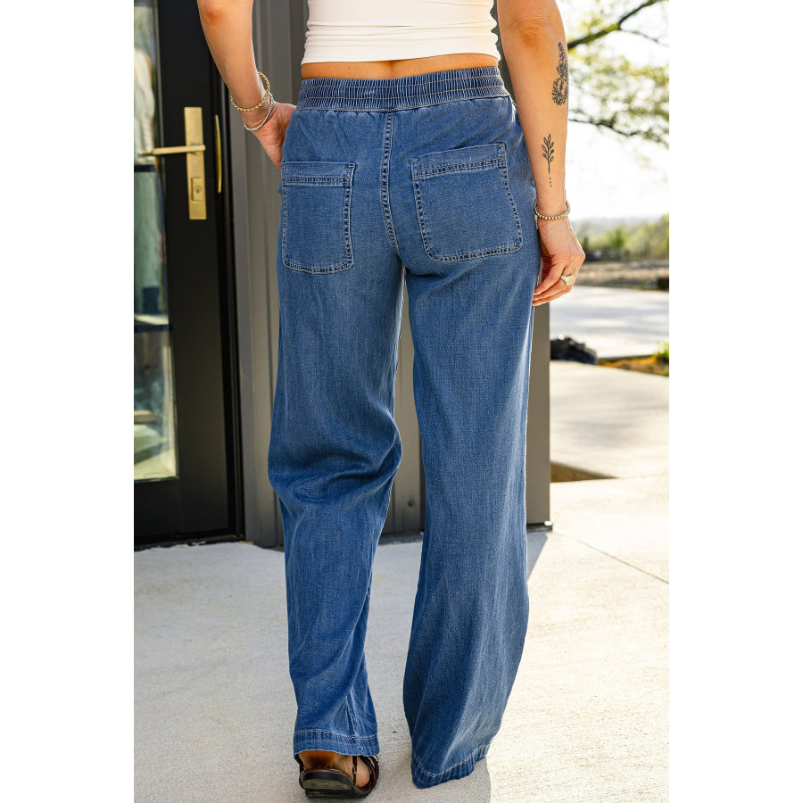 Ashleigh Blue Drawstring Waist Wide Leg Jeans Bottoms/Jeans