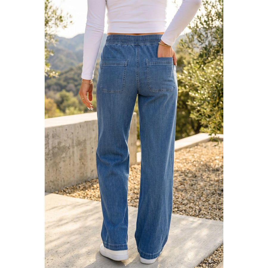 Ashleigh Blue Drawstring Waist Wide Leg Jeans Bottoms/Jeans