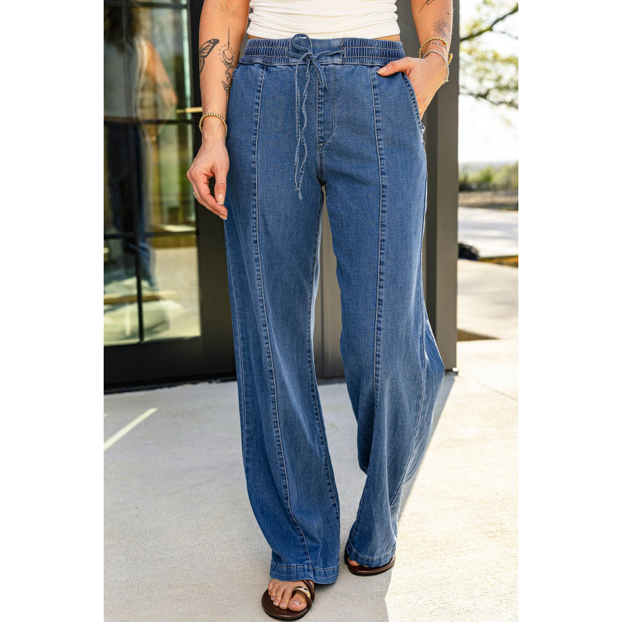 Ashleigh Blue Drawstring Waist Wide Leg Jeans Bottoms/Jeans