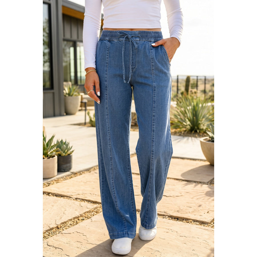 Ashleigh Blue Drawstring Waist Wide Leg Jeans Bottoms/Jeans