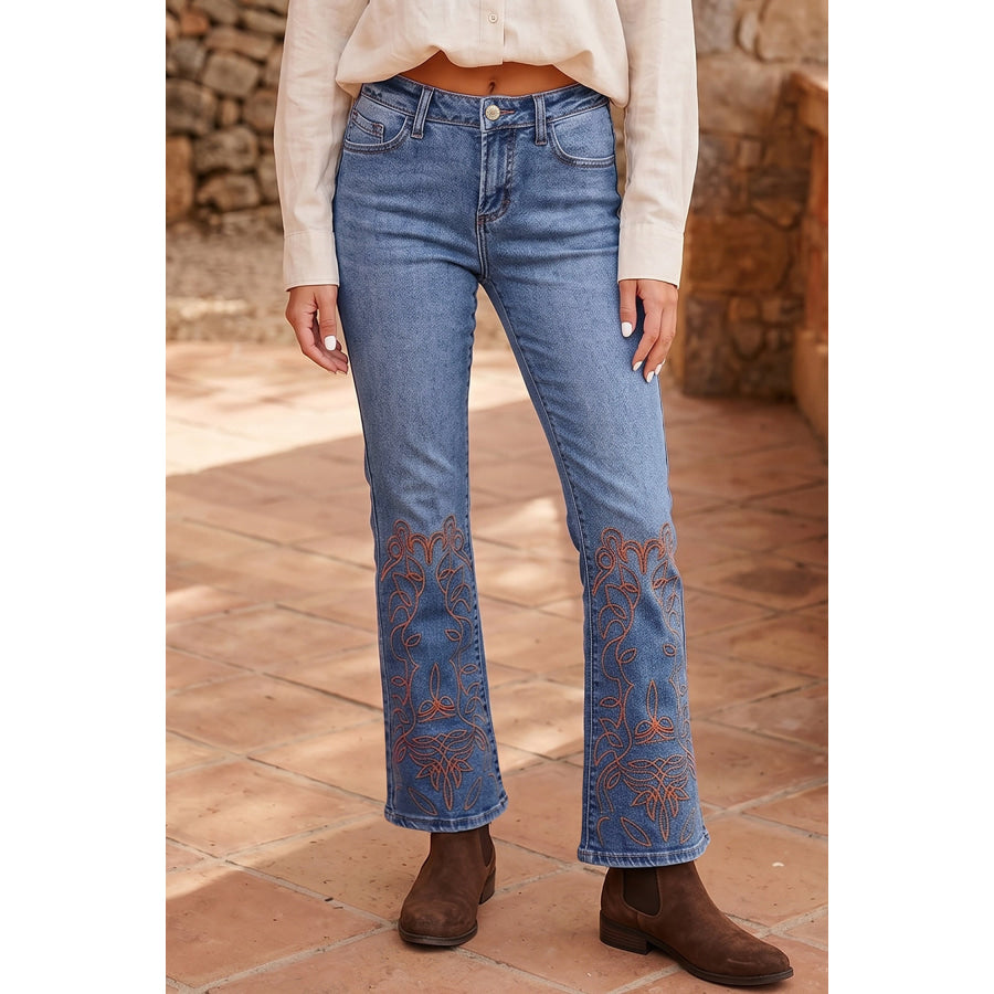 Ashleigh Blue Embroidered Flare Leg Jeans Ashleigh Blue / 4 / 65% Cotton + 33% Polyester + 2% Elastane Bottoms/Jeans