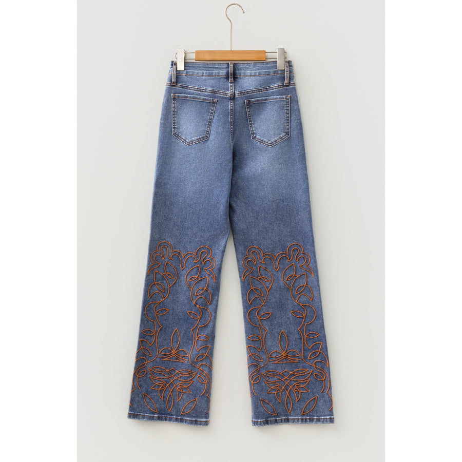 Ashleigh Blue Embroidered Flare Leg Jeans Bottoms/Jeans
