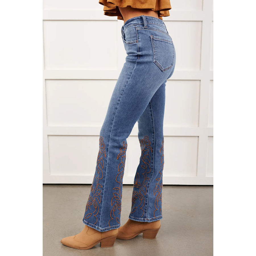 Ashleigh Blue Embroidered Flare Leg Jeans Bottoms/Jeans