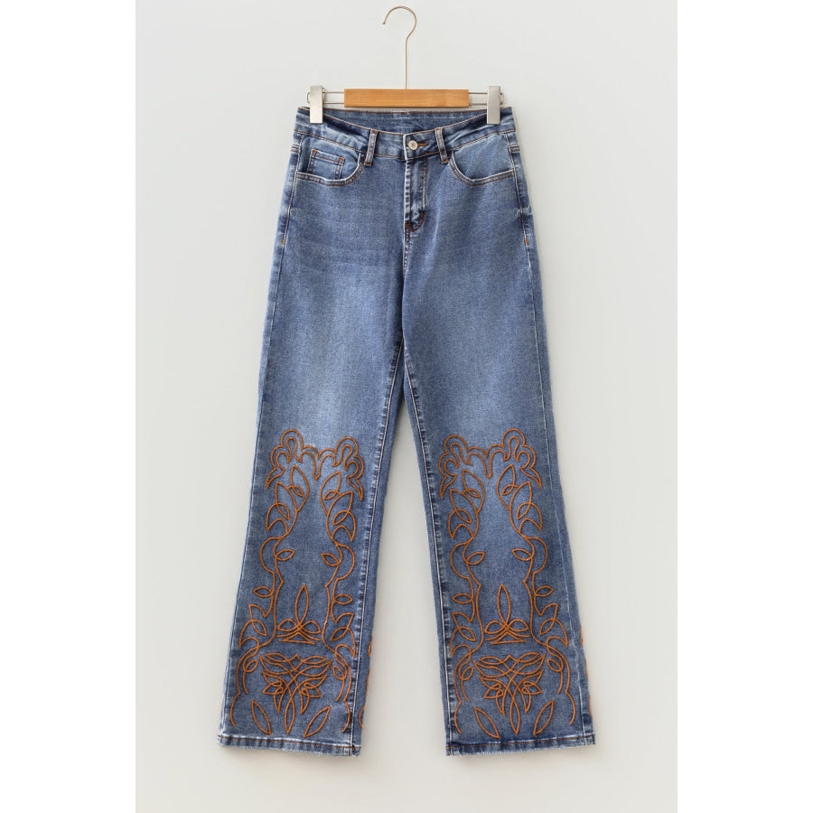 Ashleigh Blue Embroidered Flare Leg Jeans Bottoms/Jeans
