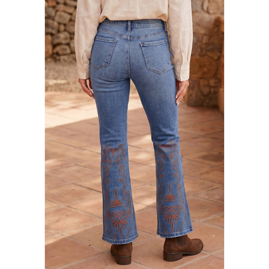 Ashleigh Blue Embroidered Flare Leg Jeans Bottoms/Jeans