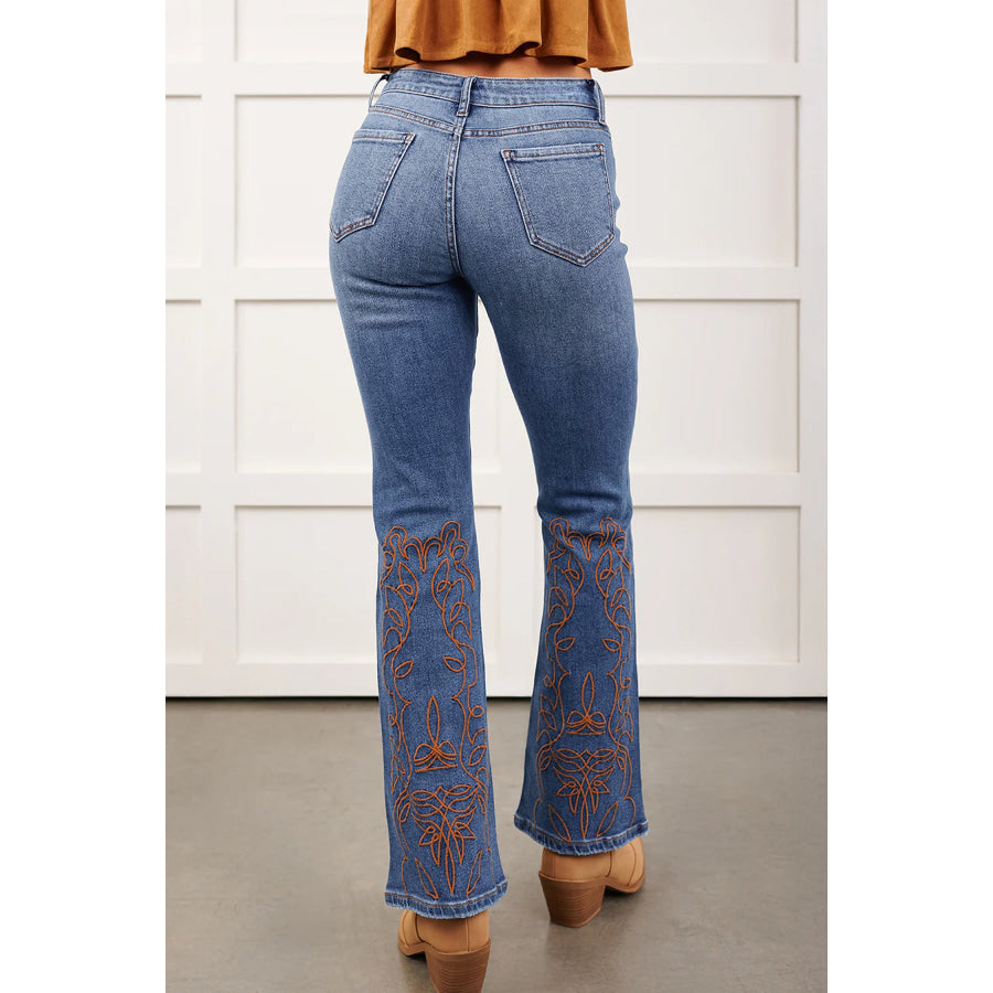 Ashleigh Blue Embroidered Flare Leg Jeans Bottoms/Jeans