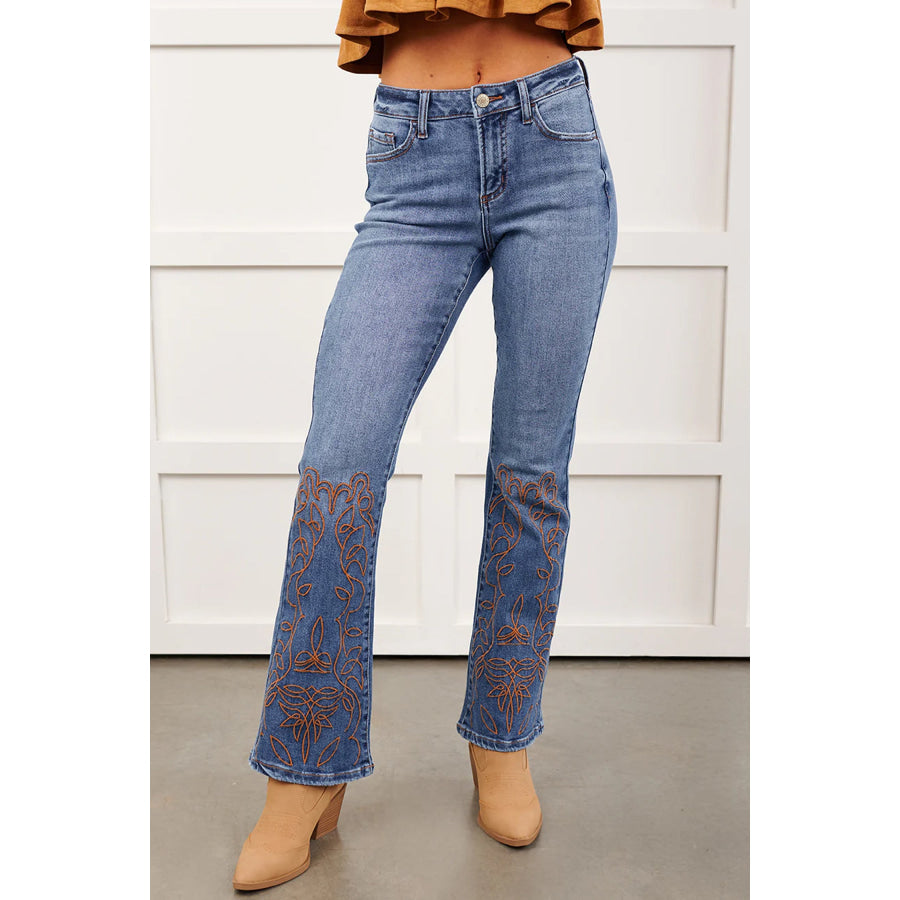 Ashleigh Blue Embroidered Flare Leg Jeans Bottoms/Jeans