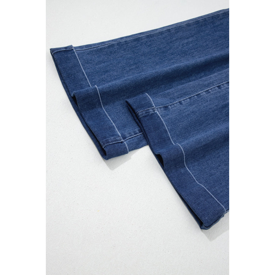 Ashleigh Blue Golden Button Detail Rolled Edge Flare Leg Jeans Bottoms/Jeans