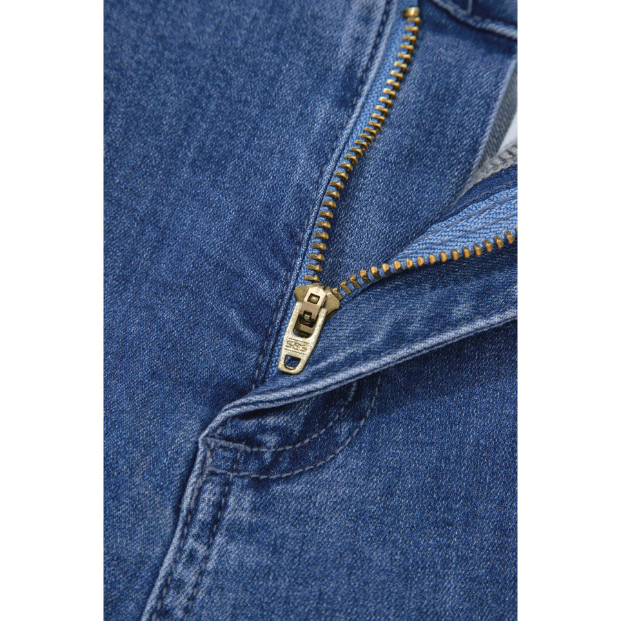 Ashleigh Blue Golden Button Detail Rolled Edge Flare Leg Jeans Bottoms/Jeans