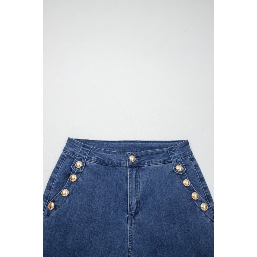 Ashleigh Blue Golden Button Detail Rolled Edge Flare Leg Jeans Bottoms/Jeans