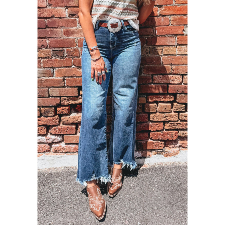 Ashleigh Blue High Waist Frayed Hem Flare Jeans Bottoms/Jeans