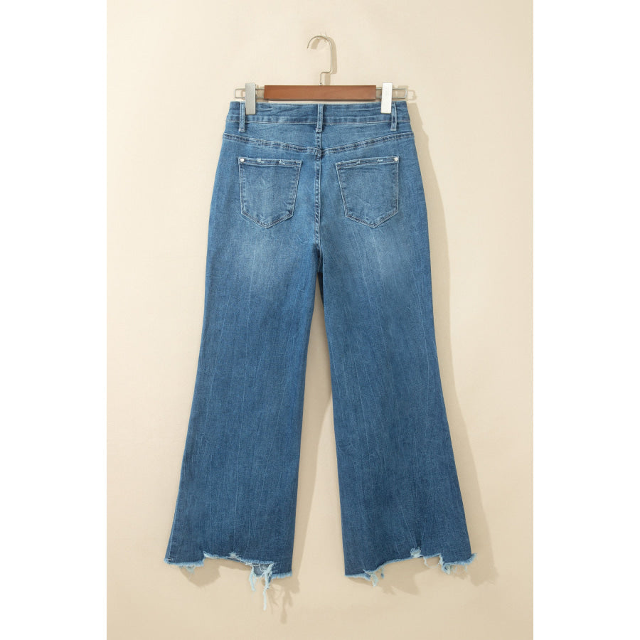 Ashleigh Blue High Waist Frayed Hem Flare Jeans Bottoms/Jeans
