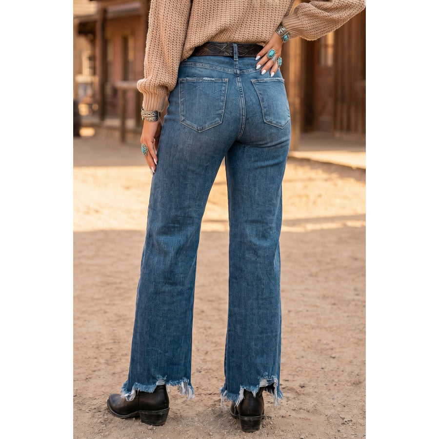 Ashleigh Blue High Waist Frayed Hem Flare Jeans Bottoms/Jeans