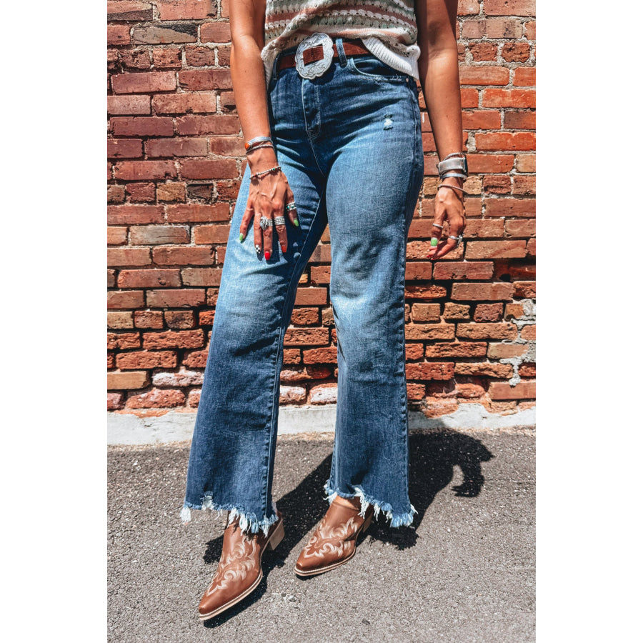 Ashleigh Blue High Waist Frayed Hem Flare Jeans Bottoms/Jeans