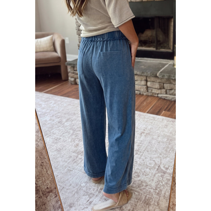 Ashleigh Blue Mineral Wash Seam Detail Flare Leg Drawstring Pants Ashleigh Blue / S Bottoms/Pants & Culotte
