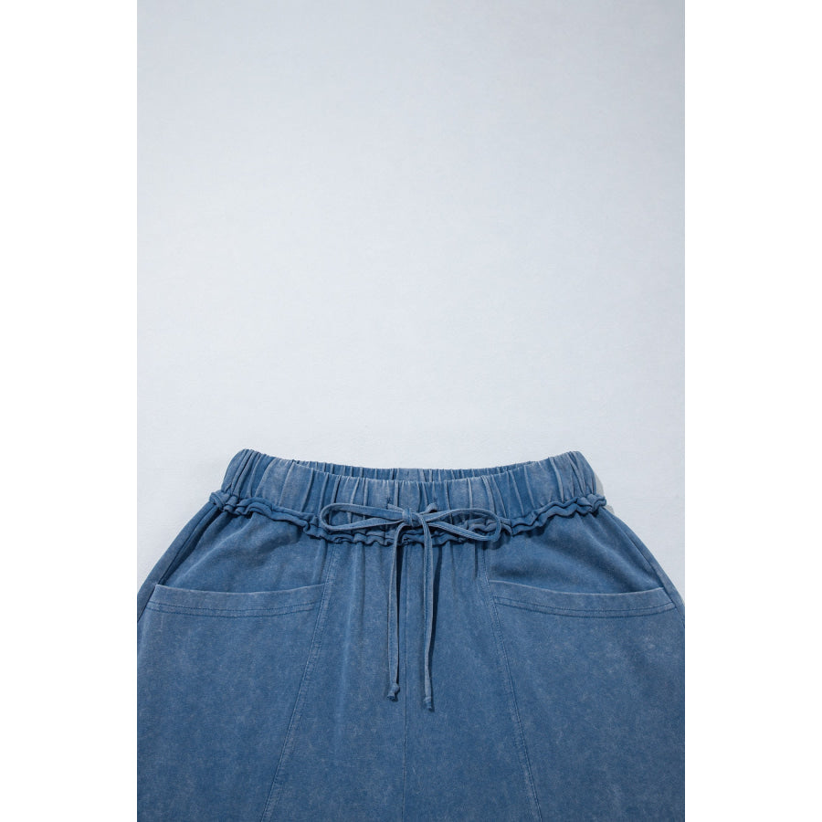 Ashleigh Blue Mineral Wash Seam Detail Flare Leg Drawstring Pants Bottoms/Pants & Culotte