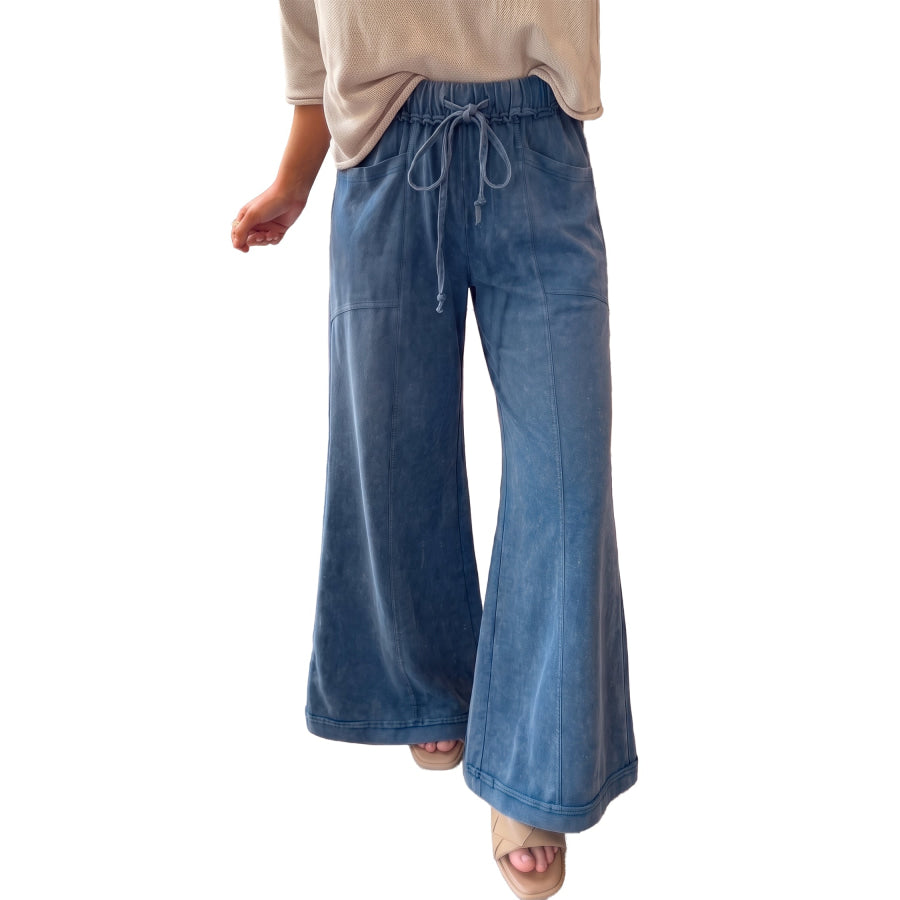 Ashleigh Blue Mineral Wash Seam Detail Flare Leg Drawstring Pants Bottoms/Pants & Culotte