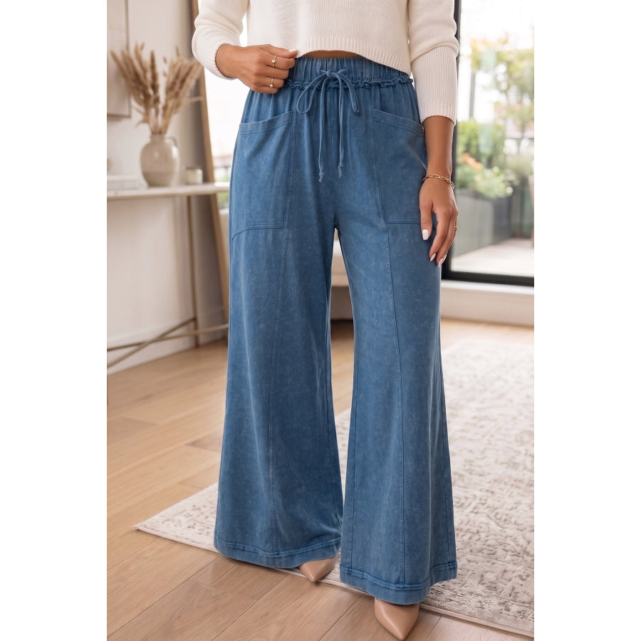 Ashleigh Blue Mineral Wash Seam Detail Flare Leg Drawstring Pants Bottoms/Pants & Culotte