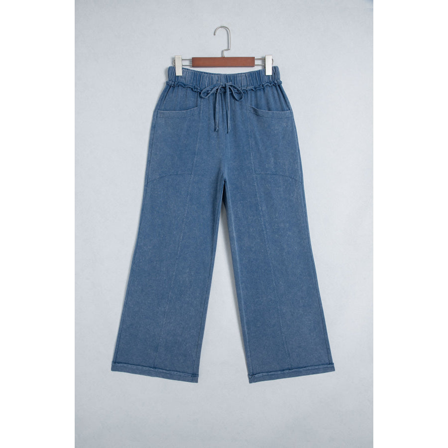Ashleigh Blue Mineral Wash Seam Detail Flare Leg Drawstring Pants Bottoms/Pants & Culotte