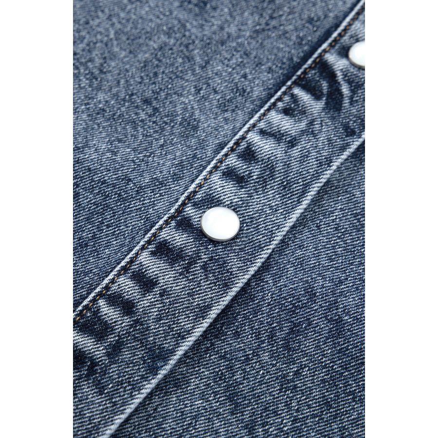 Ashleigh Blue Solid Denim Button Front Pocket Sleeveless Cowboy Vest Outerwear/Vests