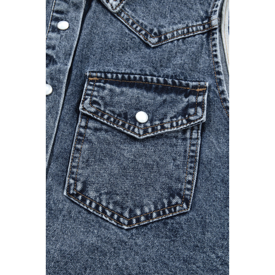Ashleigh Blue Solid Denim Button Front Pocket Sleeveless Cowboy Vest Outerwear/Vests