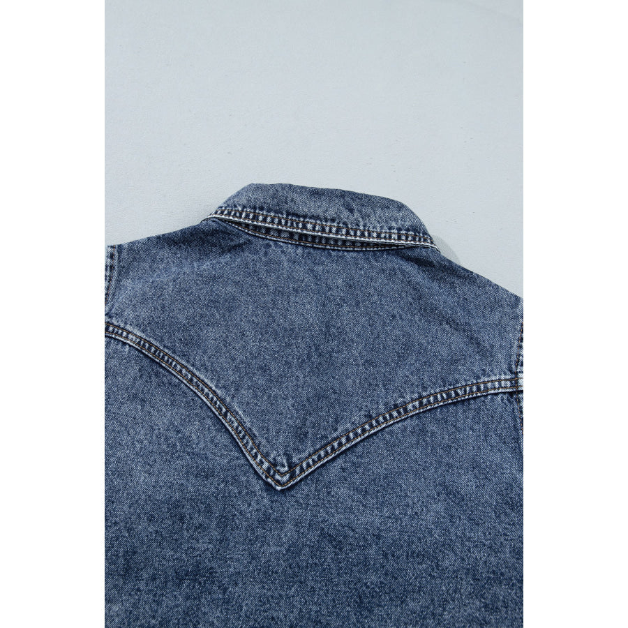 Ashleigh Blue Solid Denim Button Front Pocket Sleeveless Cowboy Vest Outerwear/Vests