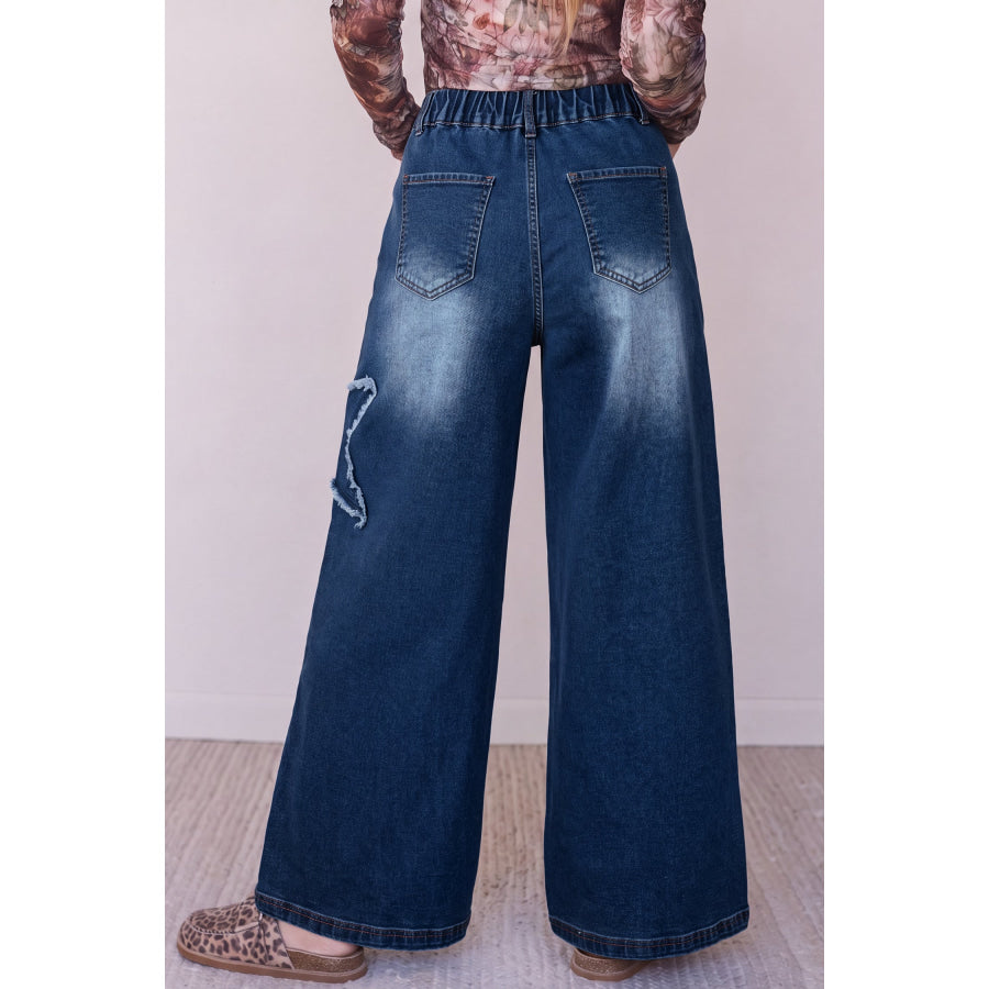 Ashleigh Blue Star Decorated Wide Leg Jeans Bottoms/Jeans