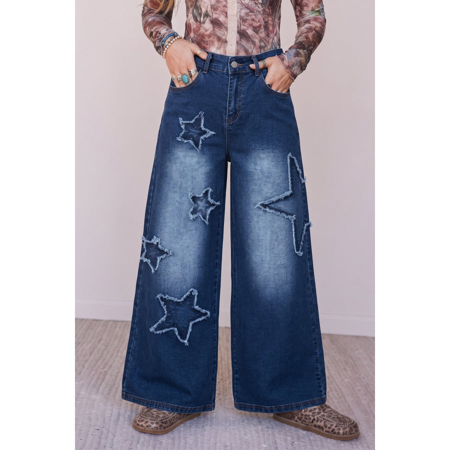 Ashleigh Blue Star Decorated Wide Leg Jeans Bottoms/Jeans