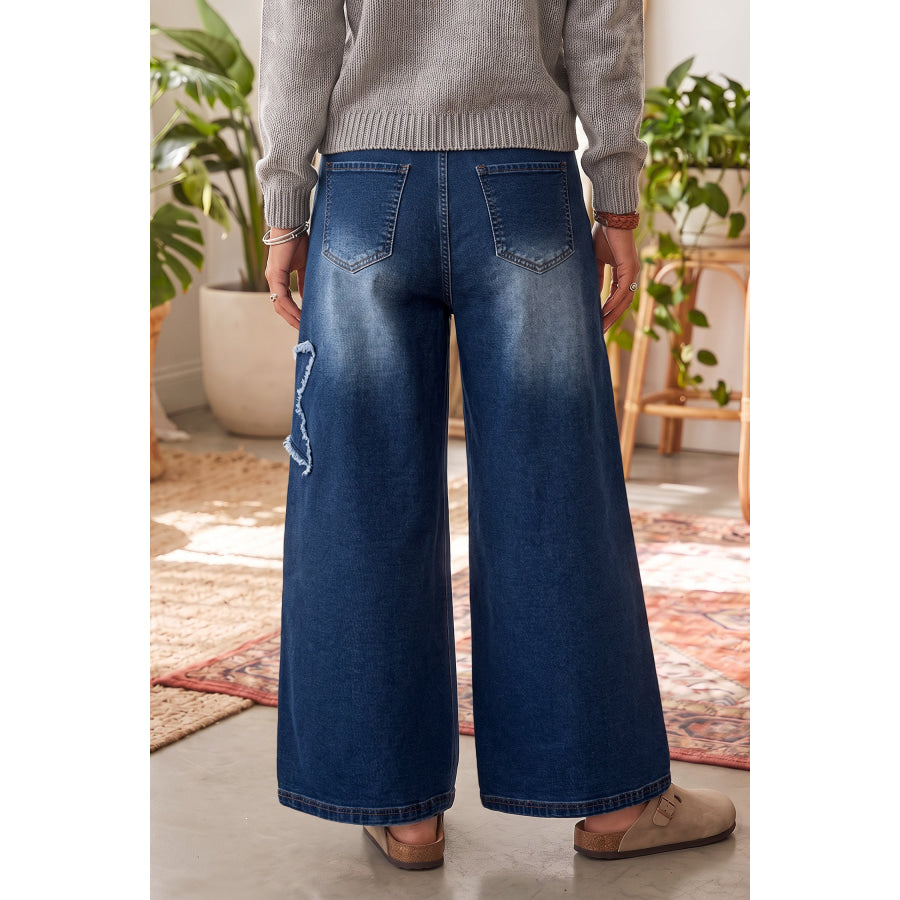 Ashleigh Blue Star Decorated Wide Leg Jeans Bottoms/Jeans