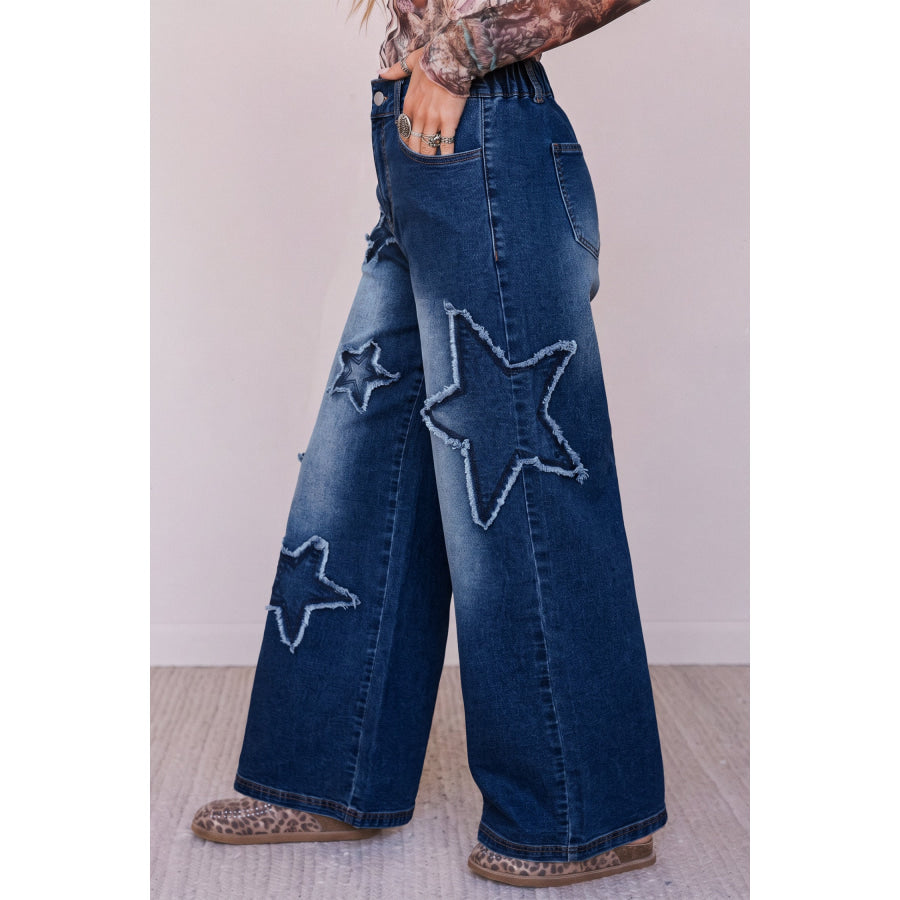 Ashleigh Blue Star Decorated Wide Leg Jeans Bottoms/Jeans