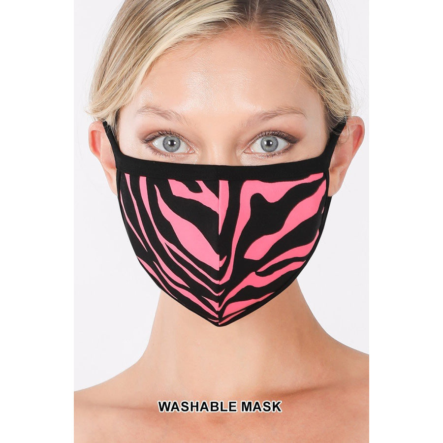 NEW! Assorted Print Masks - Poly/Cotton with Cotton Lining Bright Pink/Black Zebra Face Cover