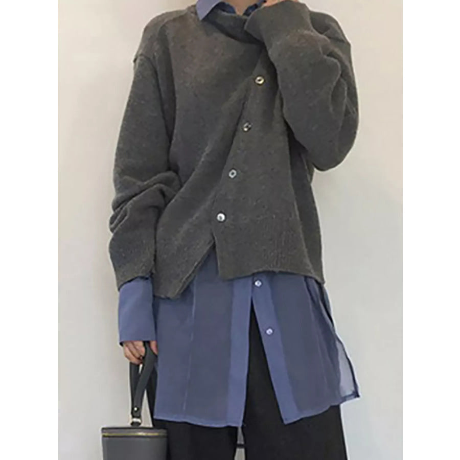 Asymmetric Button-Down Sweater Apparel and Accessories