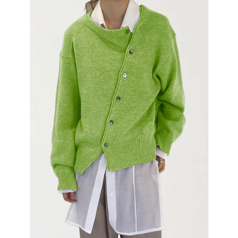 Asymmetric Button-Down Sweater Lime / S Apparel and Accessories