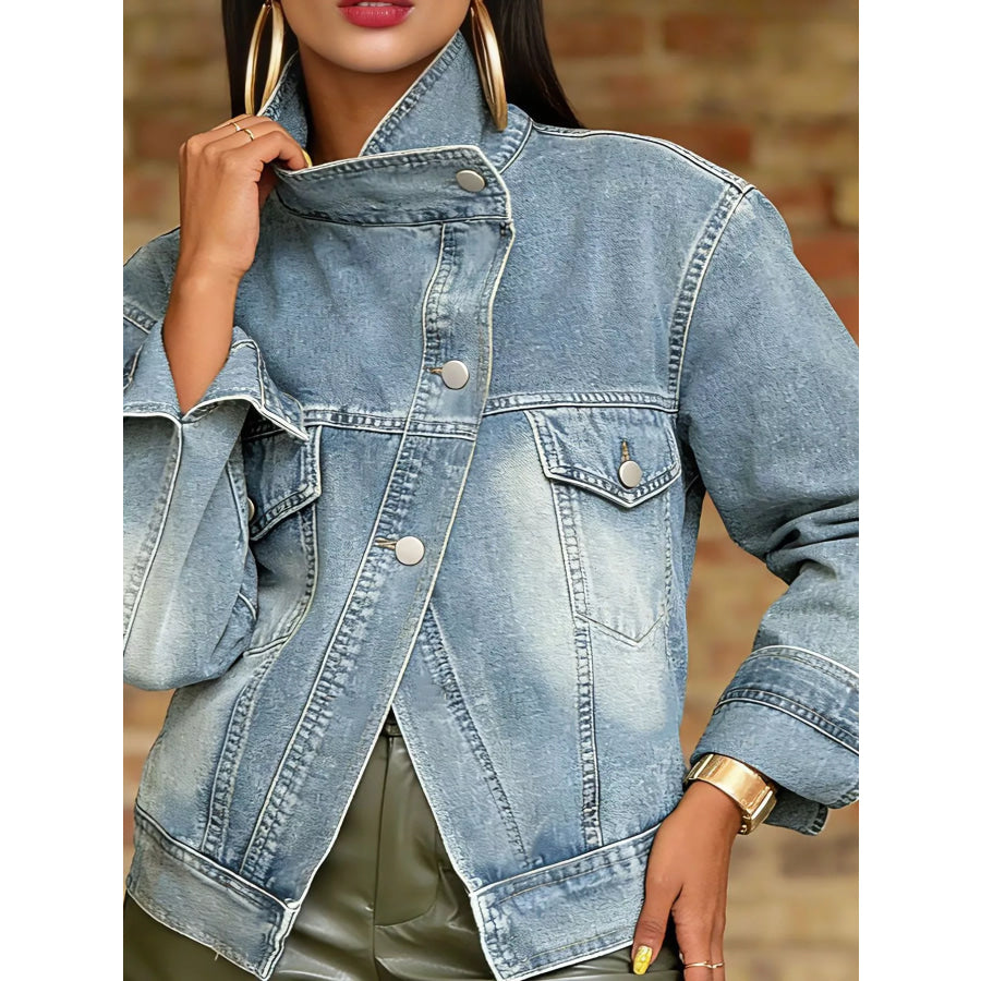 Asymmetric Button-Up Denim Jacket Apparel and Accessories