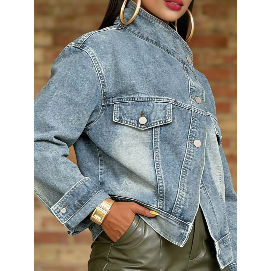 Asymmetric Button-Up Denim Jacket Apparel and Accessories