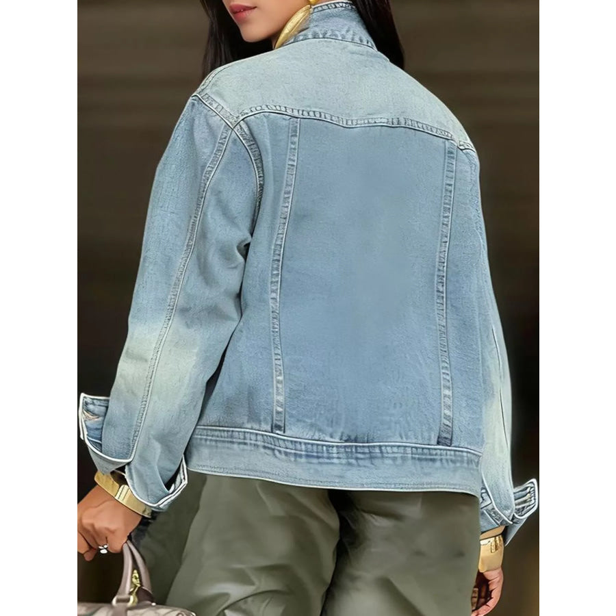 Asymmetric Button-Up Denim Jacket Apparel and Accessories