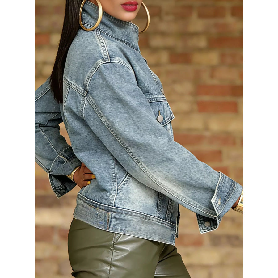 Asymmetric Button-Up Denim Jacket Apparel and Accessories