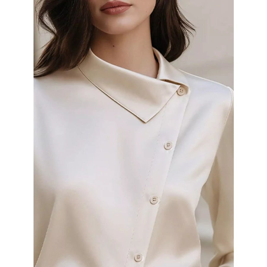Asymmetric Collar Satin Blouse Apparel and Accessories