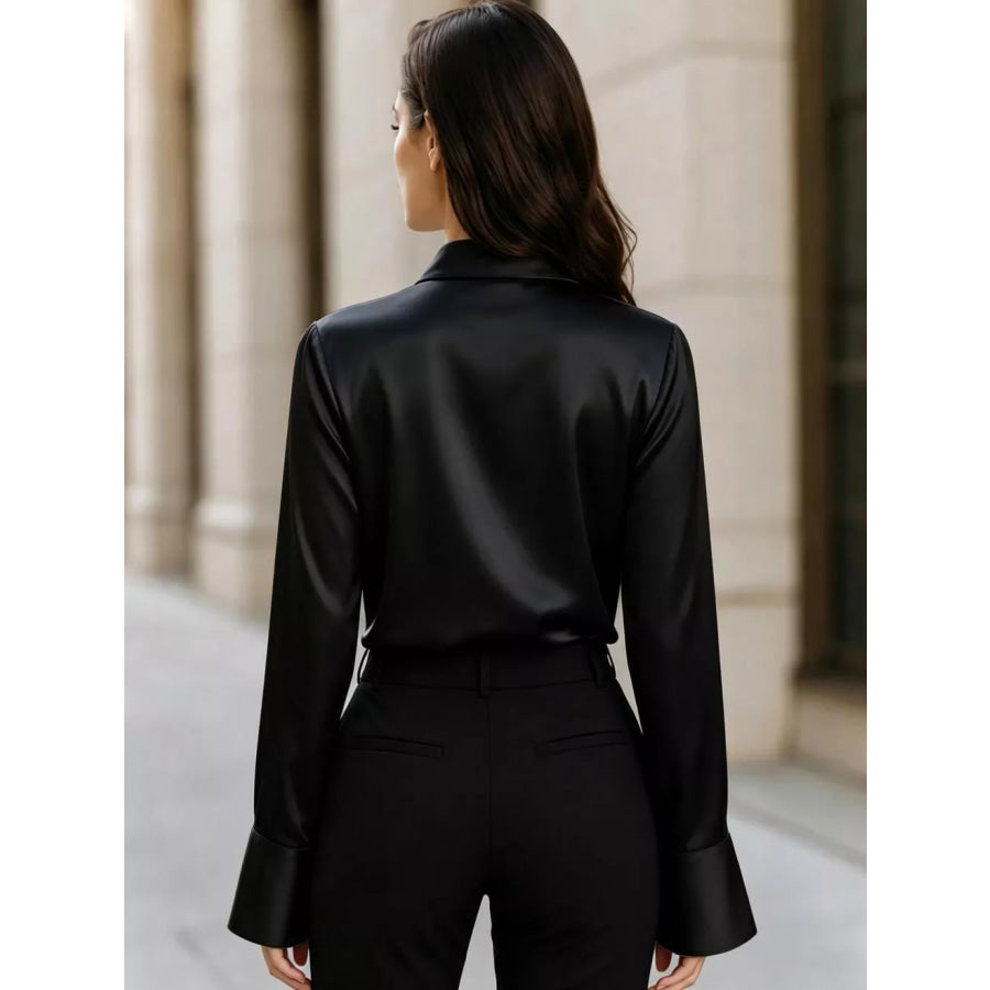 Asymmetric Collar Satin Blouse Apparel and Accessories
