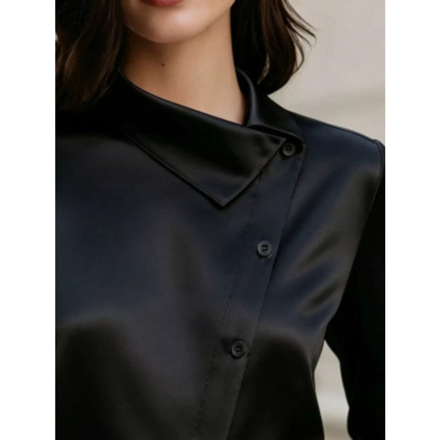 Asymmetric Collar Satin Blouse Apparel and Accessories