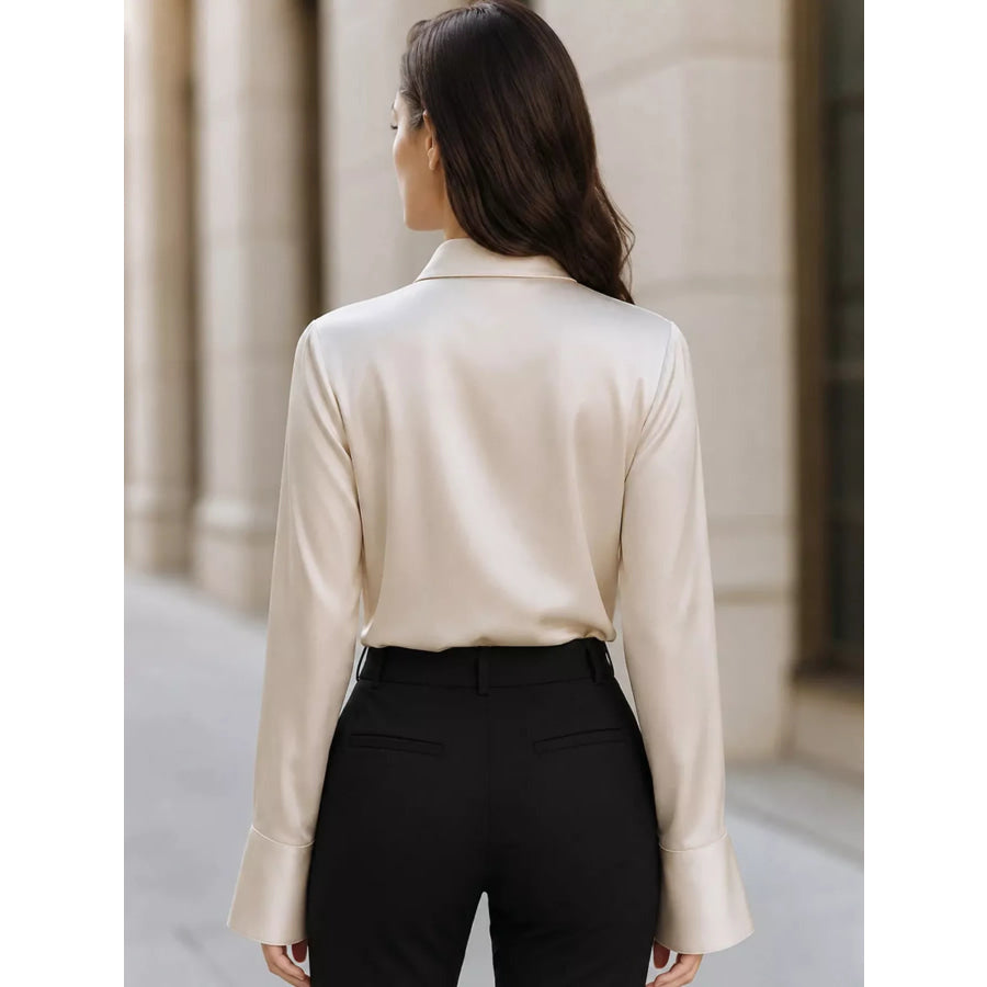 Asymmetric Collar Satin Blouse Apparel and Accessories