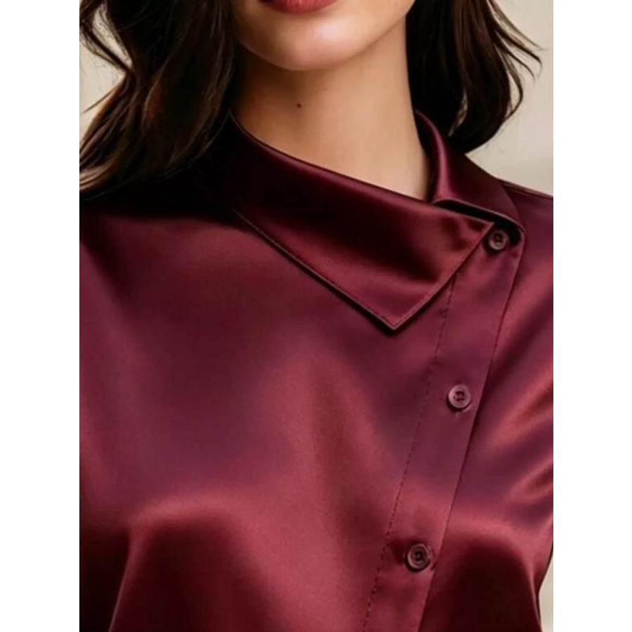 Asymmetric Collar Satin Blouse Apparel and Accessories