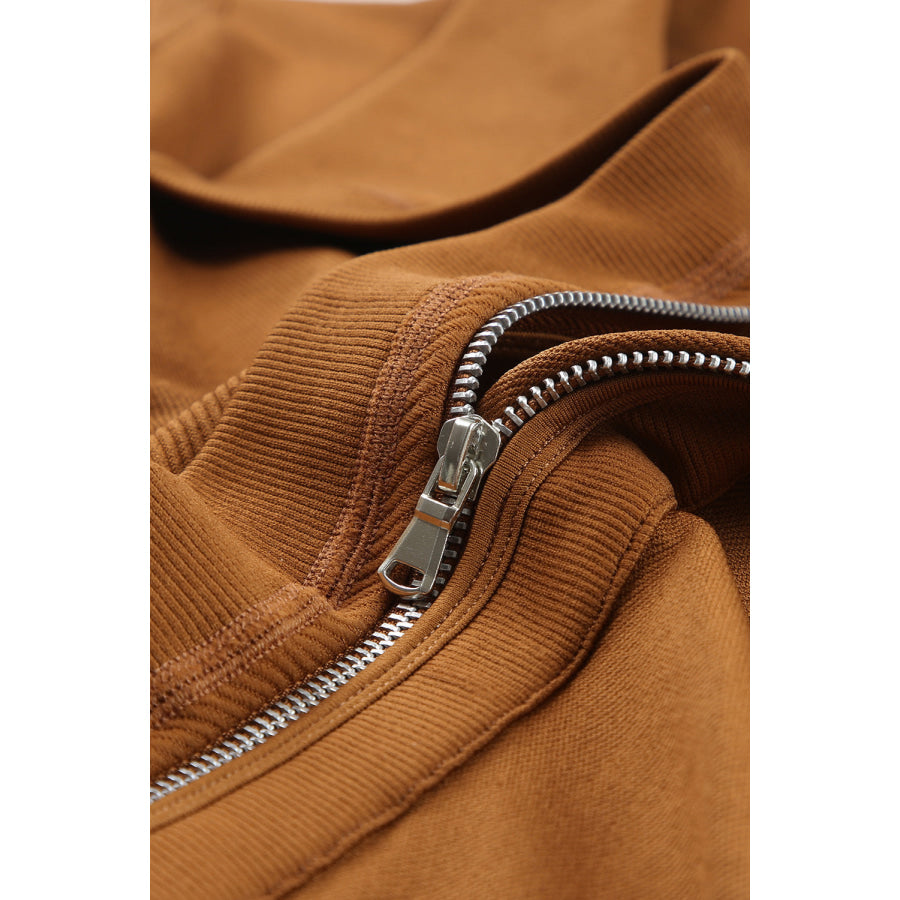 Asymmetric Collared Neck Ribbed Detail Jacket Apparel and Accessories