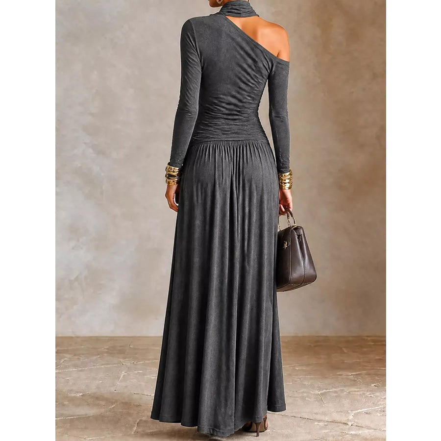 Asymmetric Cutout Long Sleeve Maxi Dress Apparel and Accessories