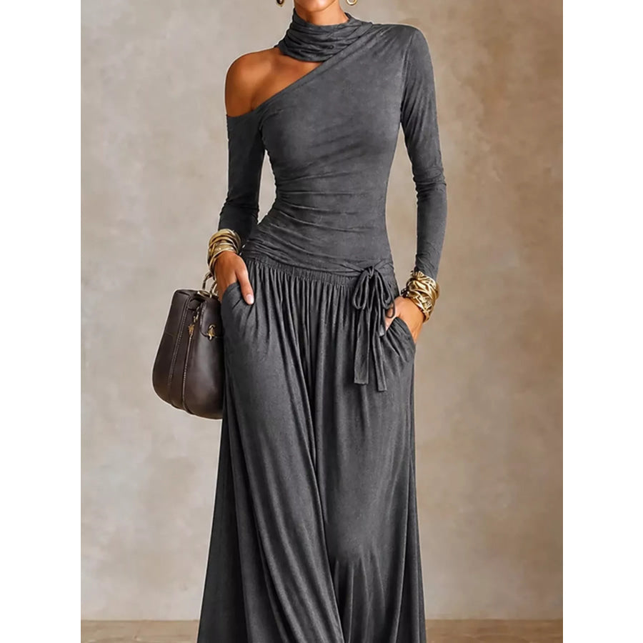 Asymmetric Cutout Long Sleeve Maxi Dress Apparel and Accessories
